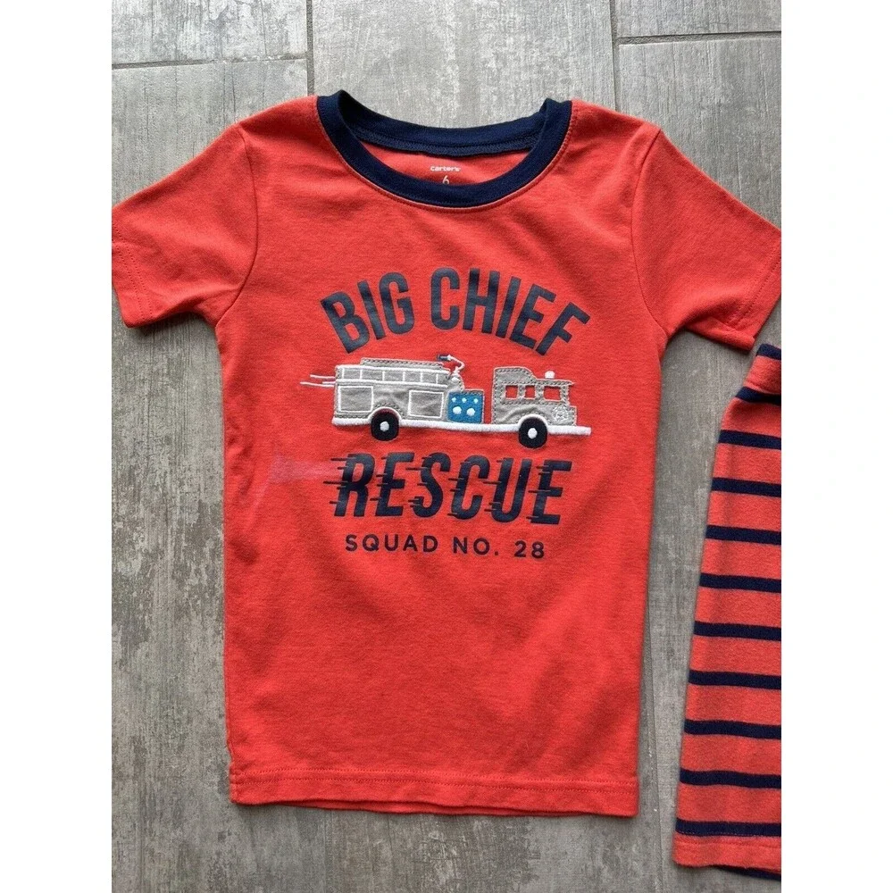 Fire Truck Chief Rescue Squad Police 2 Piece Pajama Set Pjs Toddler Boys 5 Sleep